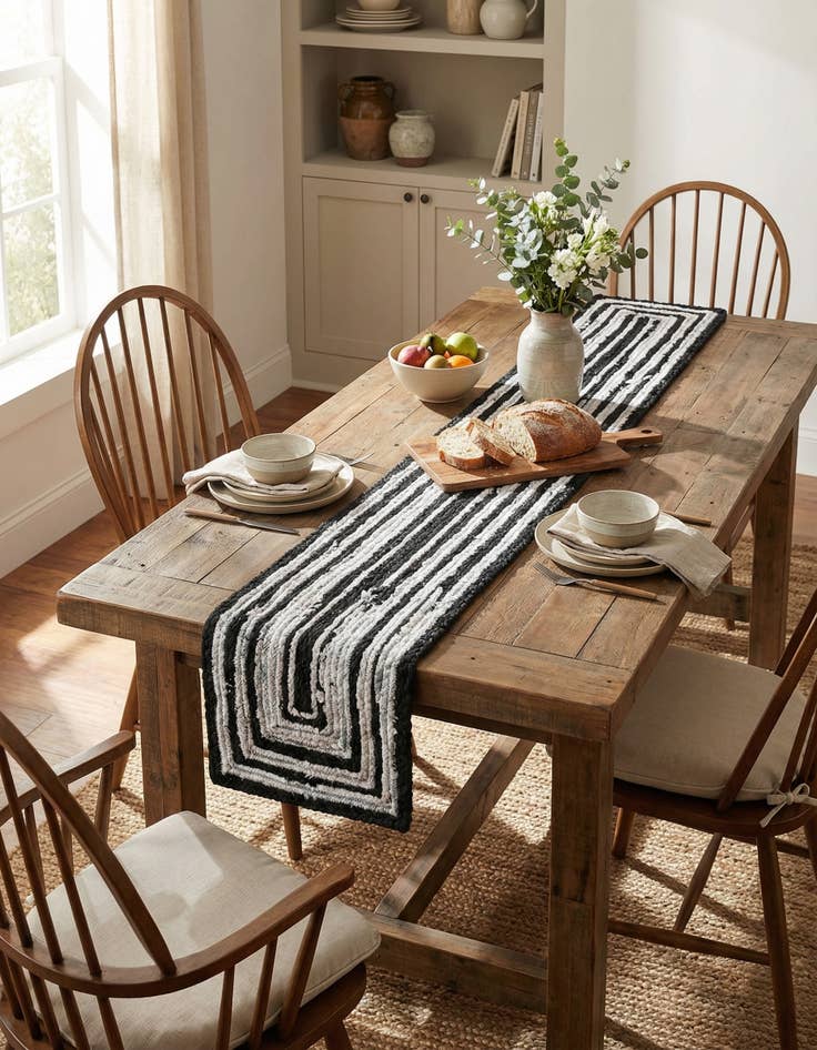Detail image of  1' 2 x 6' 1  Hand Braided Chindi Table Runner Rug