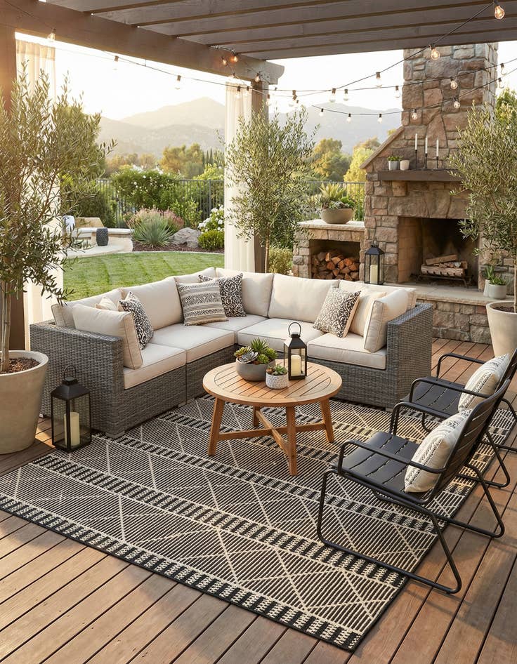 Detail image of 7' 10 x 7' 10 Easy-Clean Lattice Indoor / Outdoor Square Rug