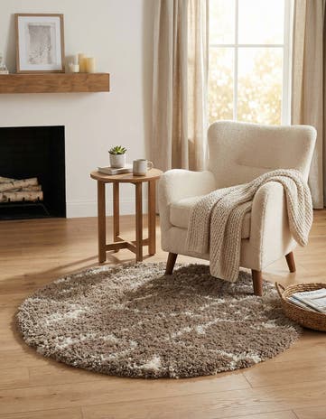 Khaki Infinity Shag Round Rug