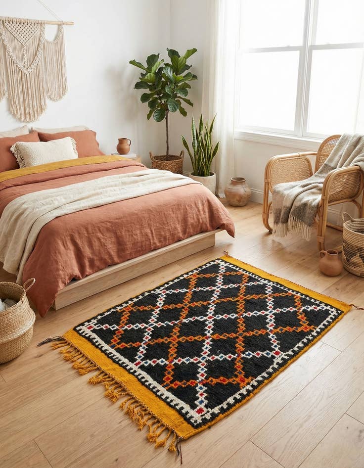 Detail image of 3' 5 x 4' 5  Hand Knotted Moroccan Oriental Wool Rug