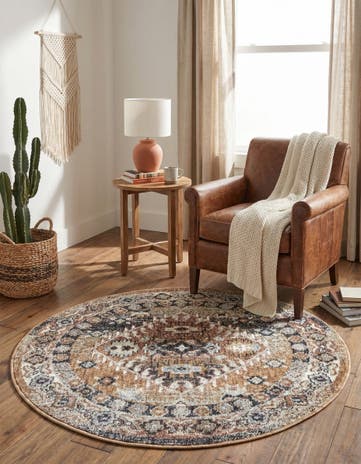Khaki Gray Eco Southwestern Round Rug