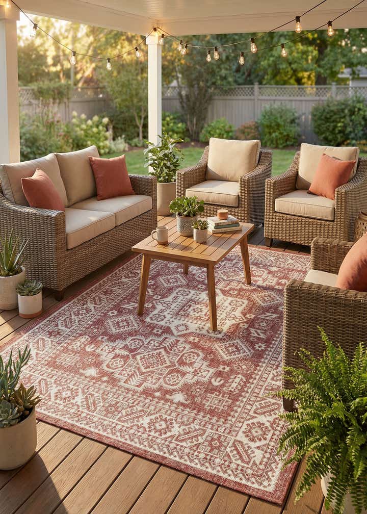 5' 3 x 7' Easy-Clean Aztec Indoor / Outdoor Rug