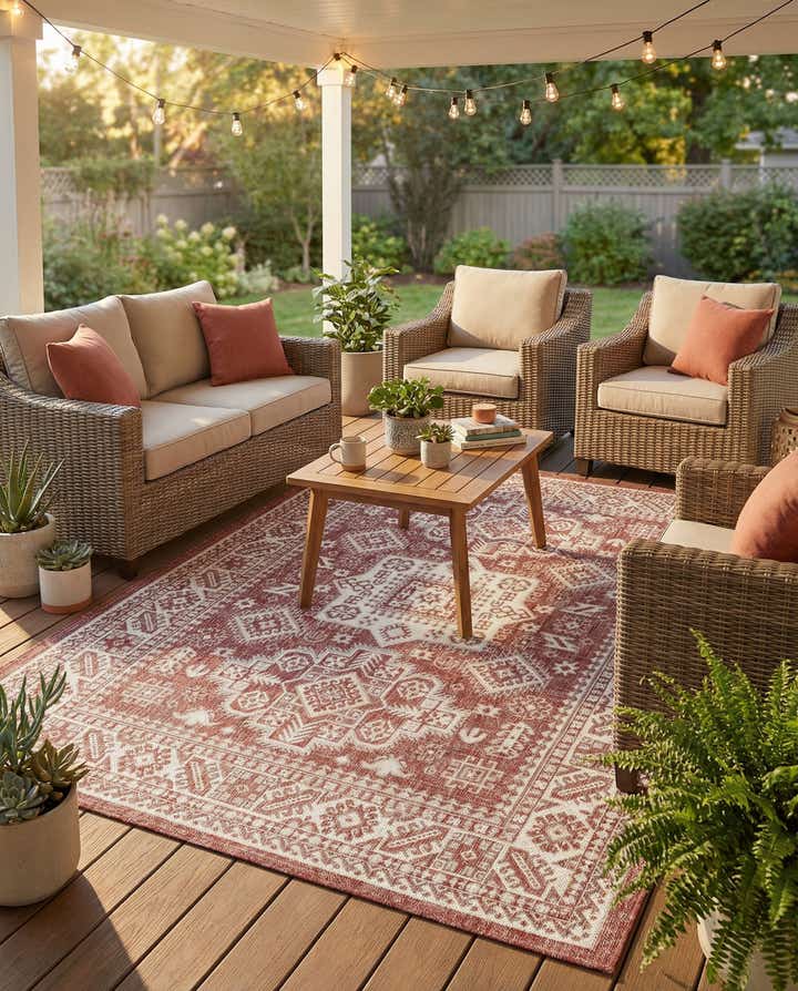 5' 3 x 7' Easy-Clean Aztec Indoor / Outdoor Rug