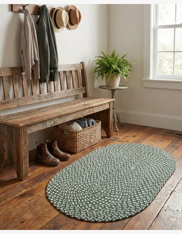 Green Handmade Tweed Braided Jute Oval Rug