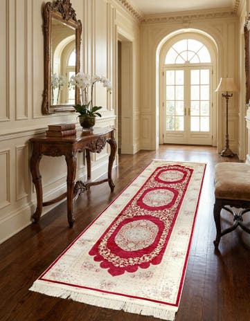 Red Qom Bamboo Silk Runner Rug