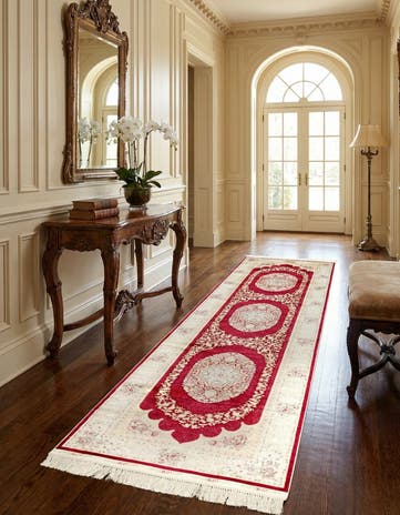 Red Qom Bamboo Silk Runner Rug