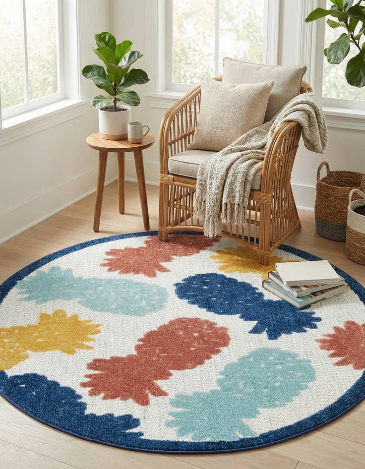 Detail image of 5' 3 x 5' 3  Washable Belize Indoor / Outdoor Round Rug