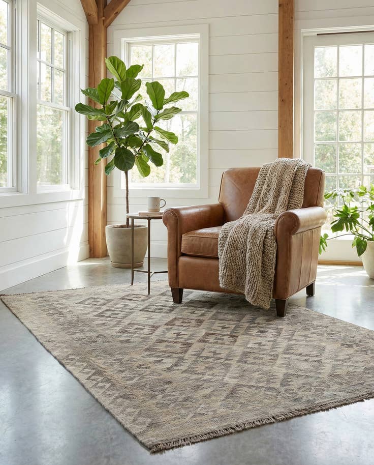 Detail image of 4' 1 x 6' Hand Woven Kilim Maymana Wool Rug