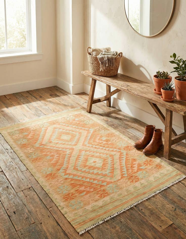 Detail image of 3' 3 x 4' 9  Hand Woven Kilim Waziri Wool Rug