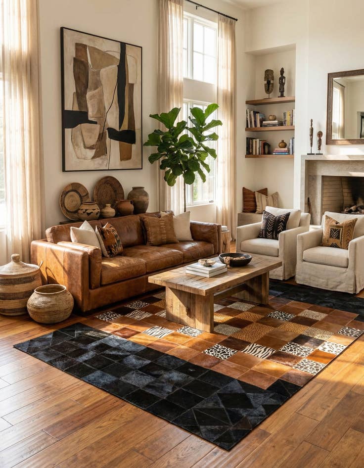 Detail image of 4' 10 x 7' 7 Cowhide Leather Rug