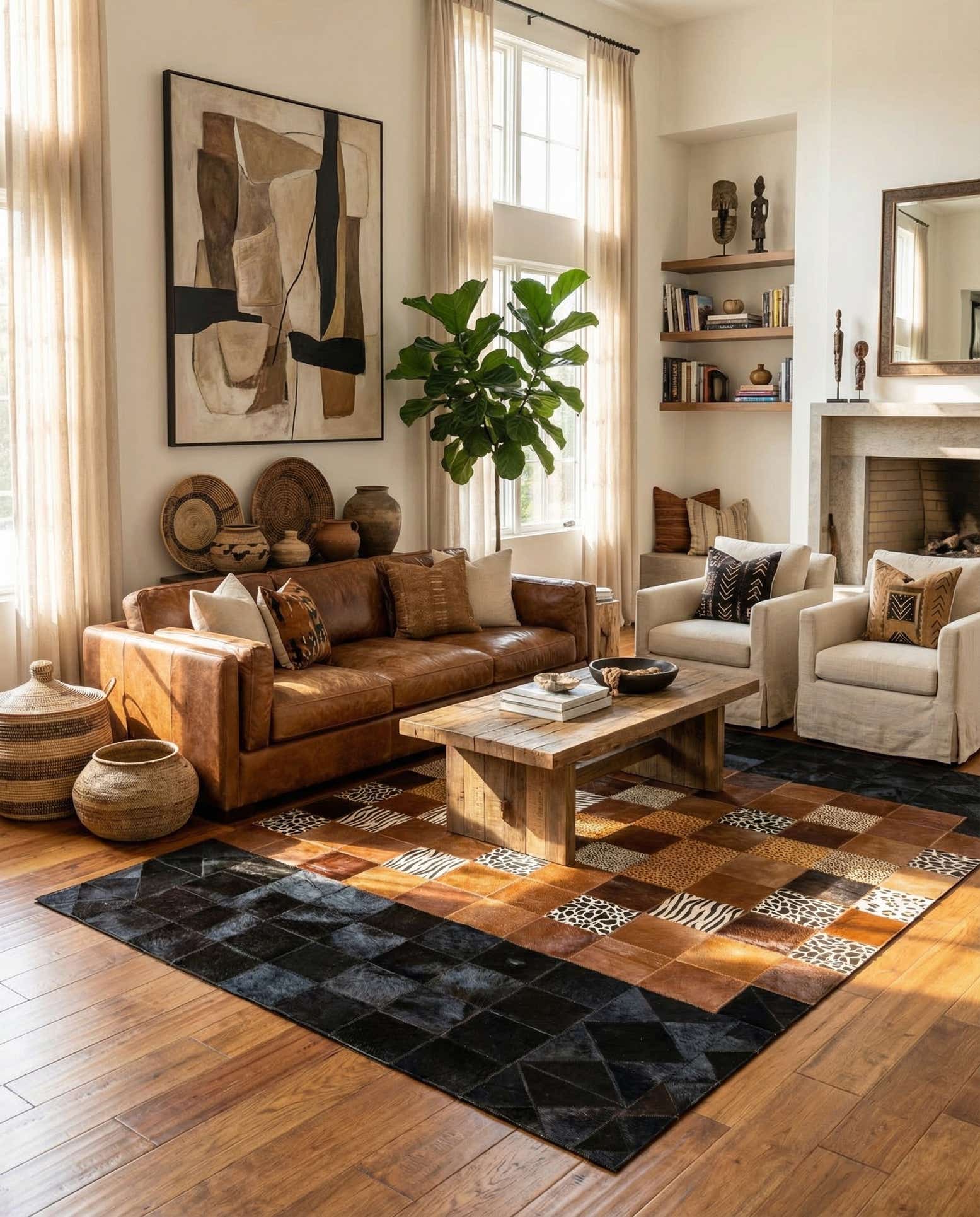 4' 10 x 7' 7 Cowhide Leather Rug