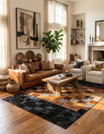 4' 10 x 7' 7 Cowhide Leather Rug