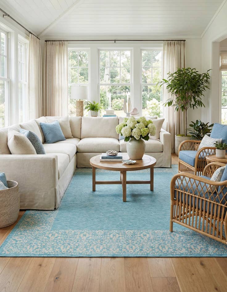 Detail image of 13' x 13'  Washable Border Indoor / Outdoor Square Rug