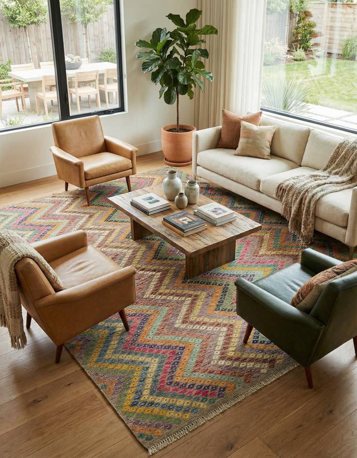 Detail image of 8' 8 x 11' 2 Hand Woven Kilim Modern Wool Rug