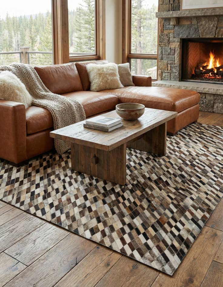 Detail image of  5' 1 x 7' 11 Cowhide - Patchwork Rug