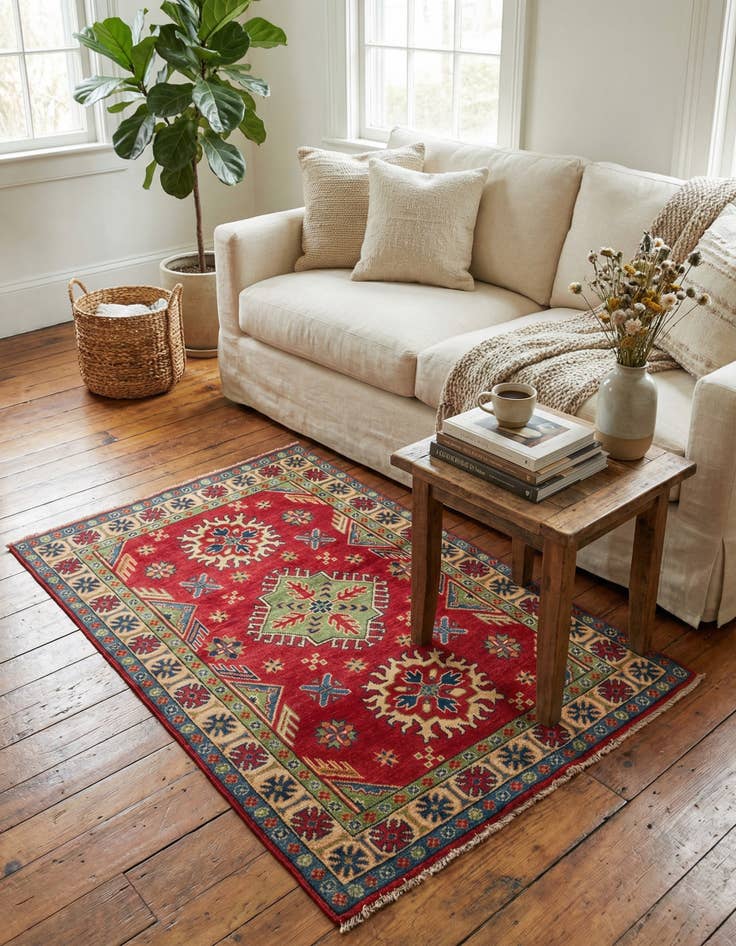 Detail image of 3' 4 x 5'  Hand Knotted Kazak Rug