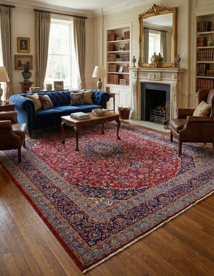 Detail image of 9' 8 x 12' 9 Hand Knotted Kashan Persian Wool Rug