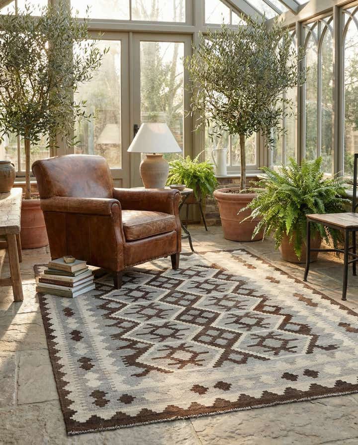 5' 2 x 6' 5 Hand Woven Kilim Maymana Wool Rug