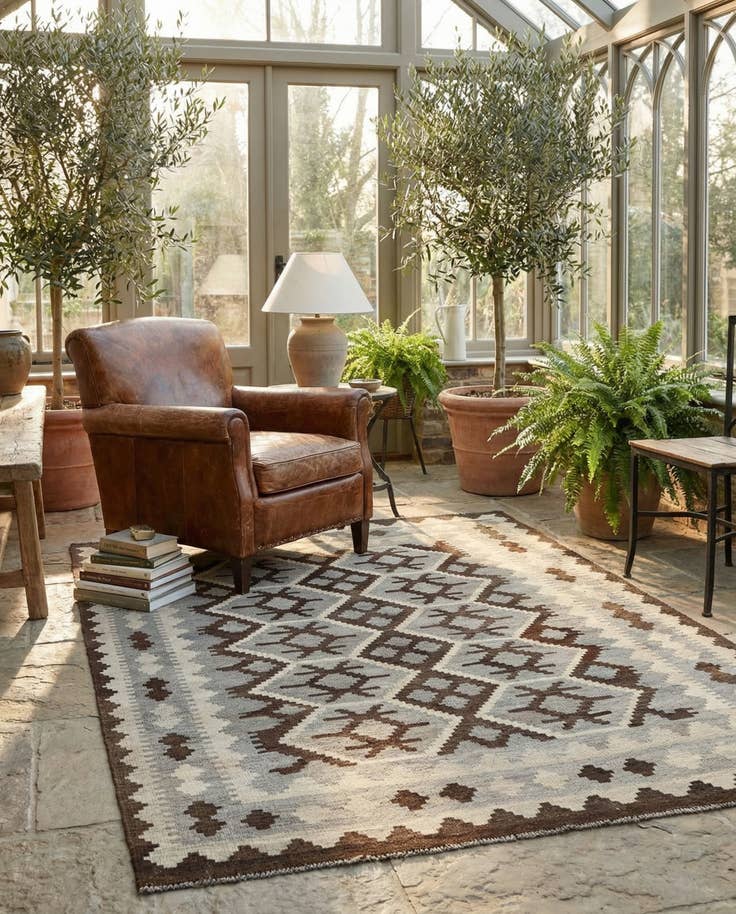 Detail image of 5' 2 x 6' 5 Hand Woven Kilim Maymana Wool Rug
