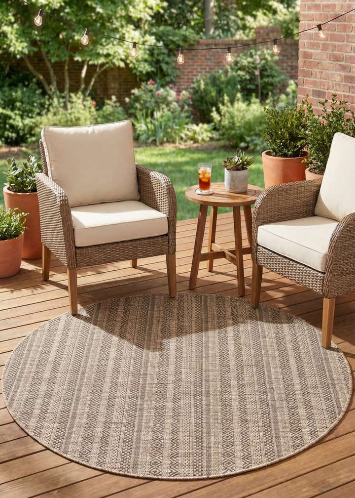 5' 3 x 5' 3 Easy-Clean Striped Indoor / Outdoor Round Rug