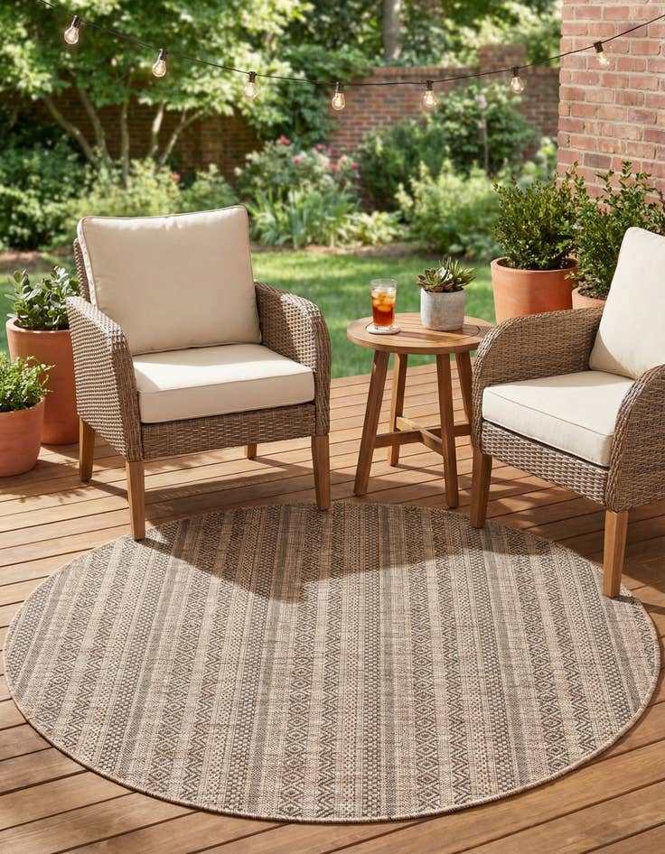 Detail image of 5' 3 x 5' 3  Washable Striped Indoor / Outdoor Round Rug