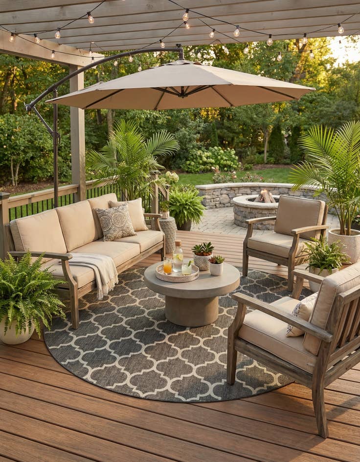 Detail image of  10' 8 x 10' 8  Washable Lattice Indoor / Outdoor Round Rug