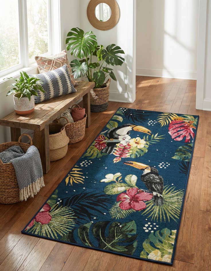 Detail image of 2' 7 x 5' 3  Washable Botanical Indoor / Outdoor Runner Rug