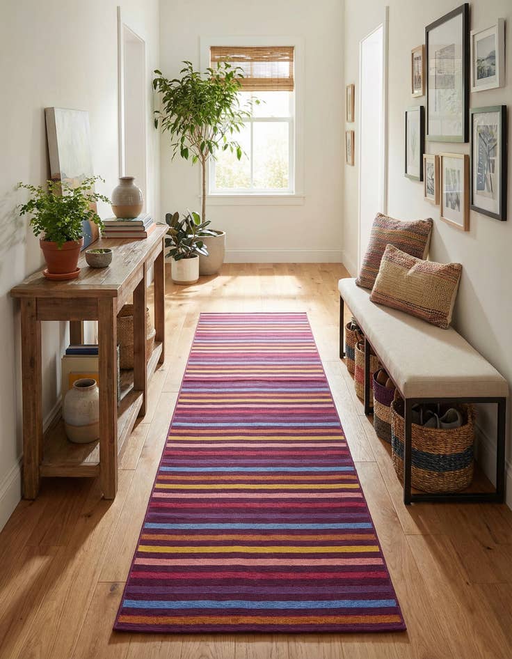 Detail image of 2' 7 x 12'  Washable Striped Indoor / Outdoor Runner Rug