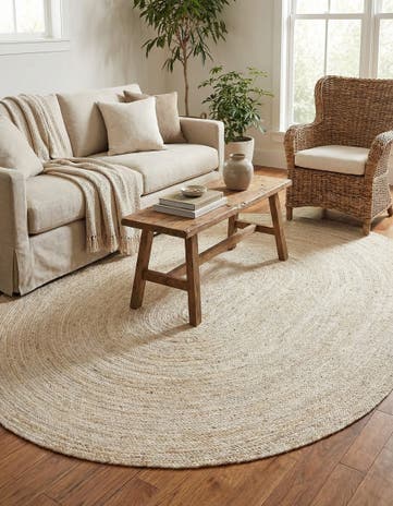 White Handmade Braided Jute Oval Rug