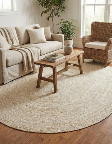 White Handmade Braided Jute Oval Rug