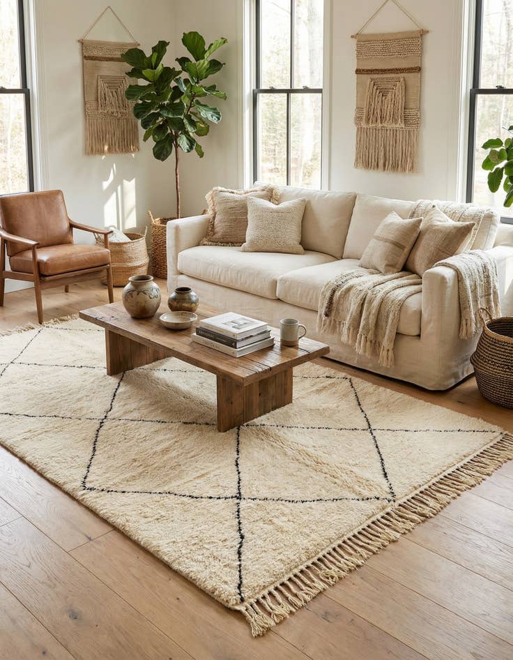 Detail image of 6' 7 x 10'  Hand Knotted Moroccan Wool Rug