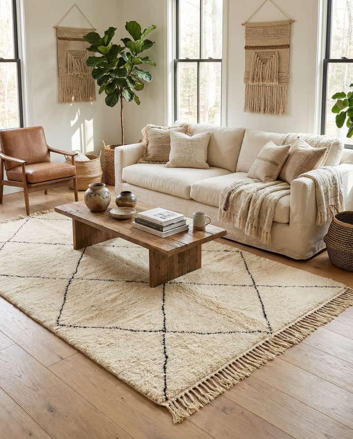 6' 7 x 10' Hand Knotted Moroccan Wool Rug