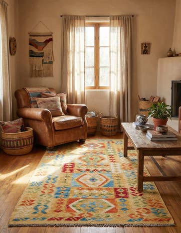 3' 5 x 6' 6 Hand Woven Kilim Maymana Wool Rug