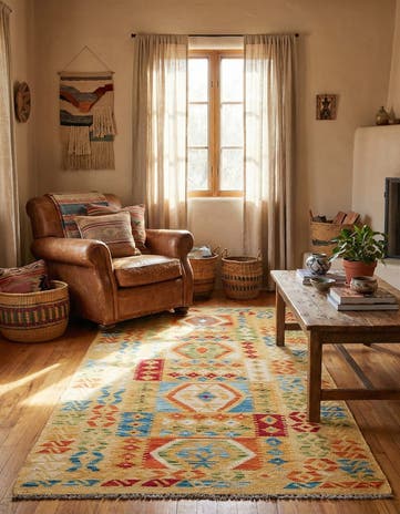 3' 5 x 6' 6 Hand Woven Kilim Maymana Wool Rug
