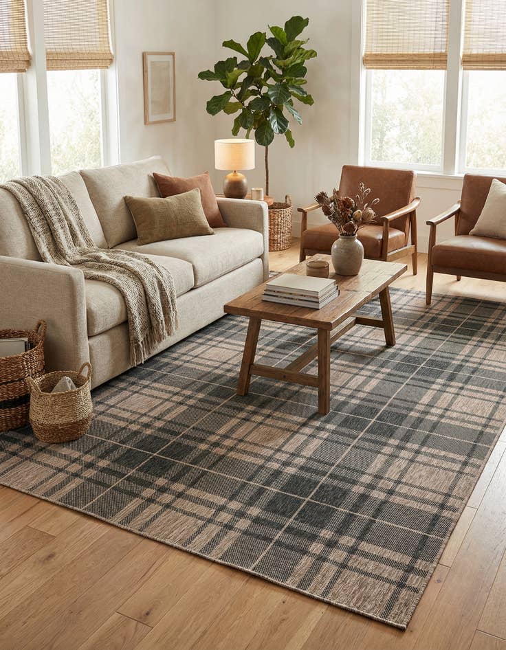 Detail image of 9' x 12'  Washable Checkered Indoor / Outdoor Rug