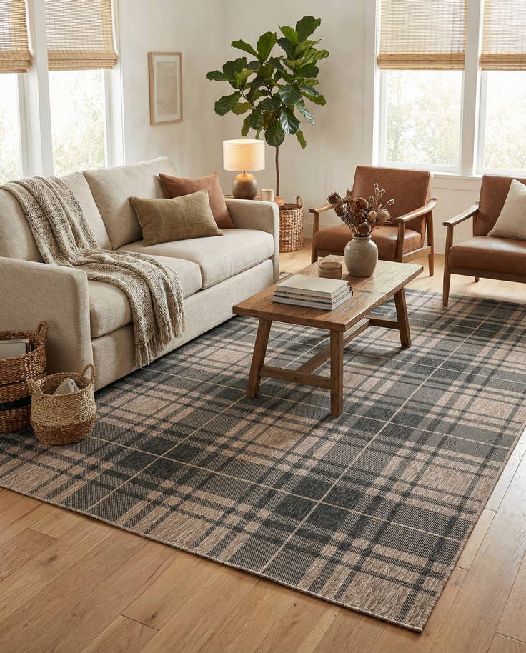 Detail image of 9' x 12' Easy-Clean Checkered Indoor / Outdoor Rug