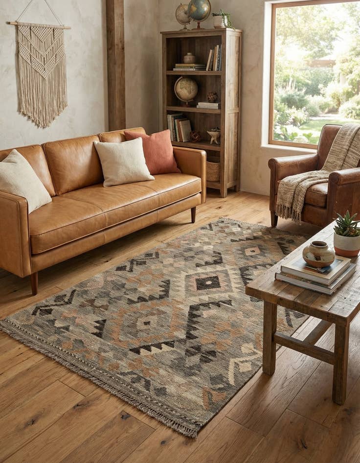 Detail image of 3' 2 x 5' 3  Hand Woven Kilim Maymana Wool Rug