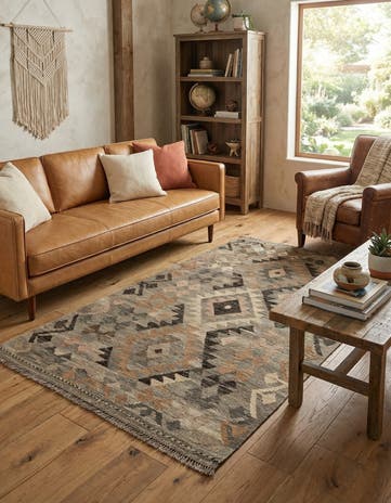 3' 2 x 5' 3 Hand Woven Kilim Maymana Wool Rug