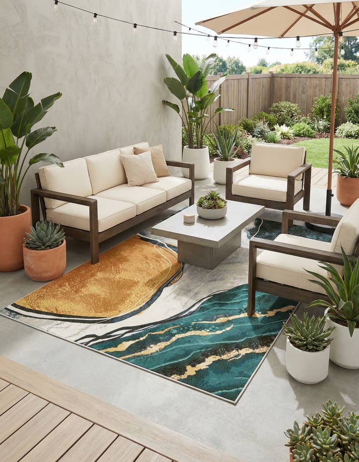 Detail image of 6' 1 x 9'  Washable Modern Indoor / Outdoor Rug