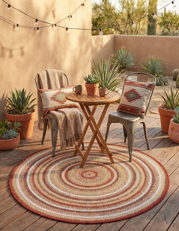 Detail image of 3' 3 x 3' 3  Washable Baja Indoor / Outdoor Round Rug