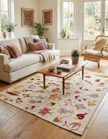 5' x 6' 1 Hand Woven Kilim Suzani Wool Rug