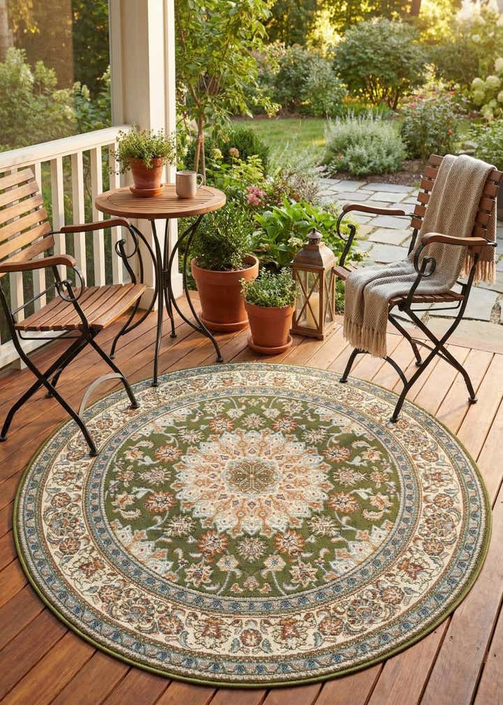 4' 1 x 4' 1 Easy-Clean Traditional Indoor / Outdoor Round Rug