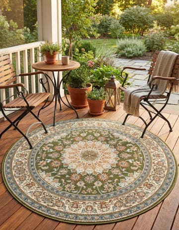 4' 1 x 4' 1 Easy-Clean Traditional Indoor / Outdoor Round Rug