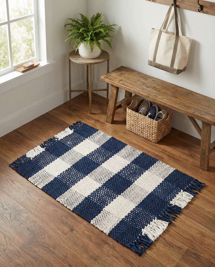2' 2 x 3' Easy-Clean Eco Plaid Washable Indoor / Outdoor Rug