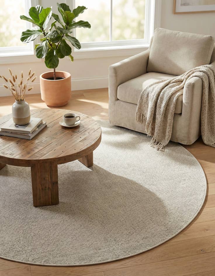 Detail image of 5' 3 x 5' 3  Washable Solid Indoor / Outdoor Round Rug