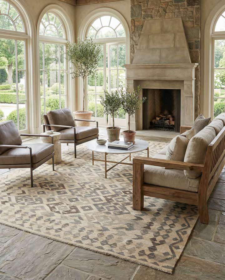 6' 9 x 9' 10 Hand Woven Kilim Maymana Wool Rug