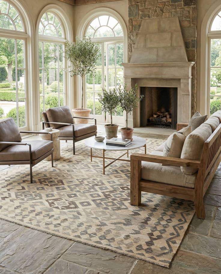 Detail image of 6' 9 x 9' 10 Hand Woven Kilim Maymana Wool Rug