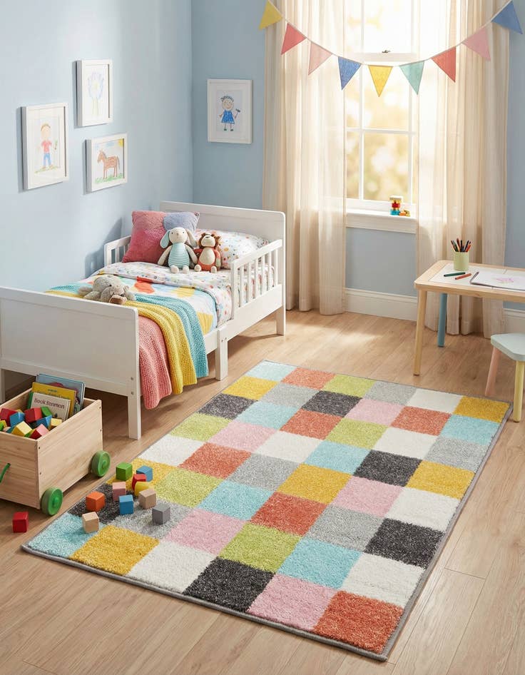 Detail image of  2' 2 x 2' 11 Checkered Whimsy Kids Rug