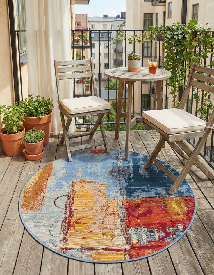 Detail image of 2' 7 x 2' 7  Washable Modern Indoor / Outdoor Round Rug