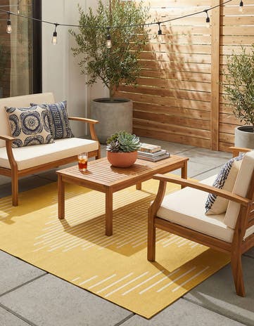 Yellow Easy-Clean Modern Indoor / Outdoor Square Rug